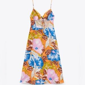 NWT! Zara Women's Tropicana Tropical Linen Blend Dress Size Large